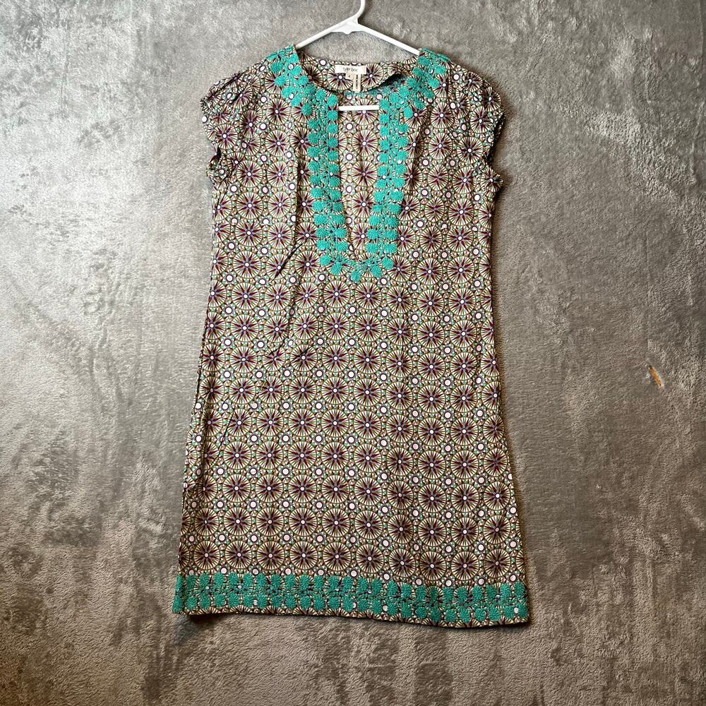 Tyler Boe Geometrical Patterned Embroidered Tunic Sz 4 100% Cotton Coastal Beach